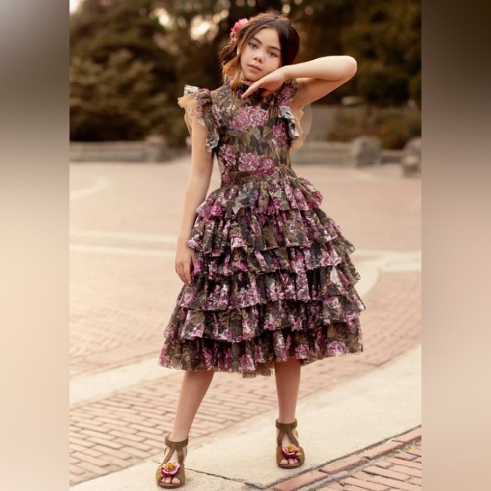 Joyfolie Anouk Petticoat Dress Currant Floral Girls Size 12 Ruffle Lace